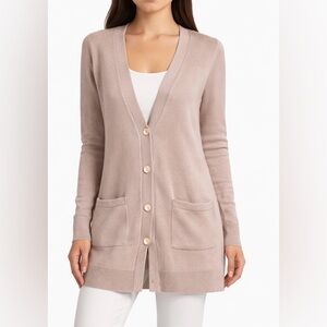 Theory - Womens Longline V-Neck Cardigan – Tan Mauve Taupe – Size S
